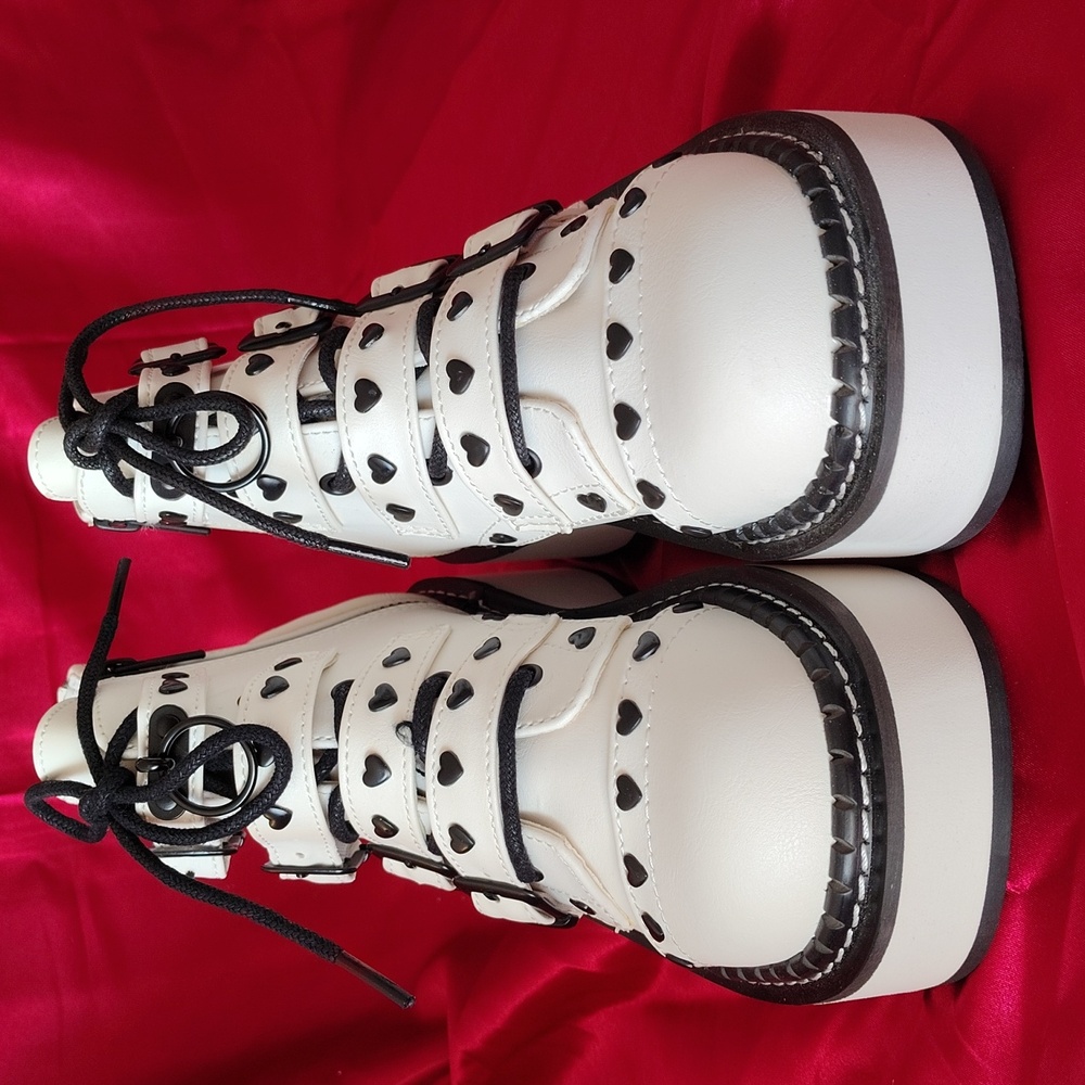 Demonia White Emily 315 Platform Booties - Picture 4 of 8